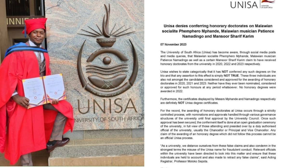 UNISA Denies Granting Doctorate Degree to Malawian Socialite