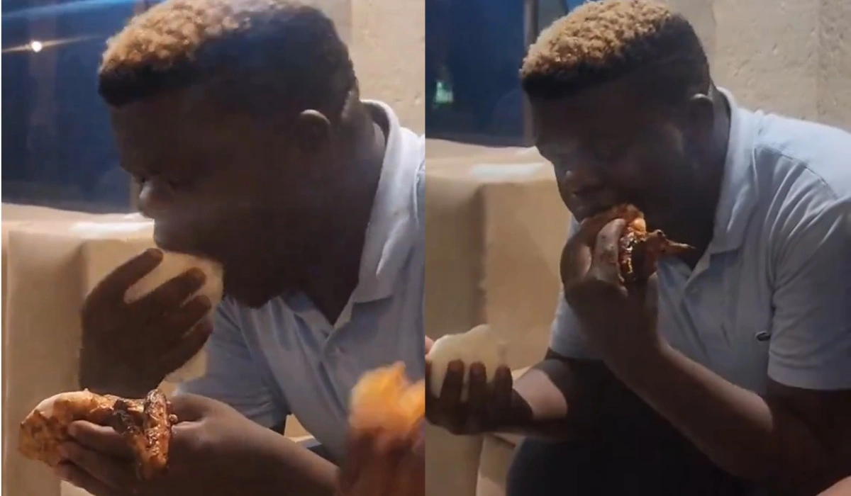 Video of Skomota Eating Huge a Chunk of Pap and Chicken Sparks Laughter as Mzansi Likens it To The Way He Chows Women